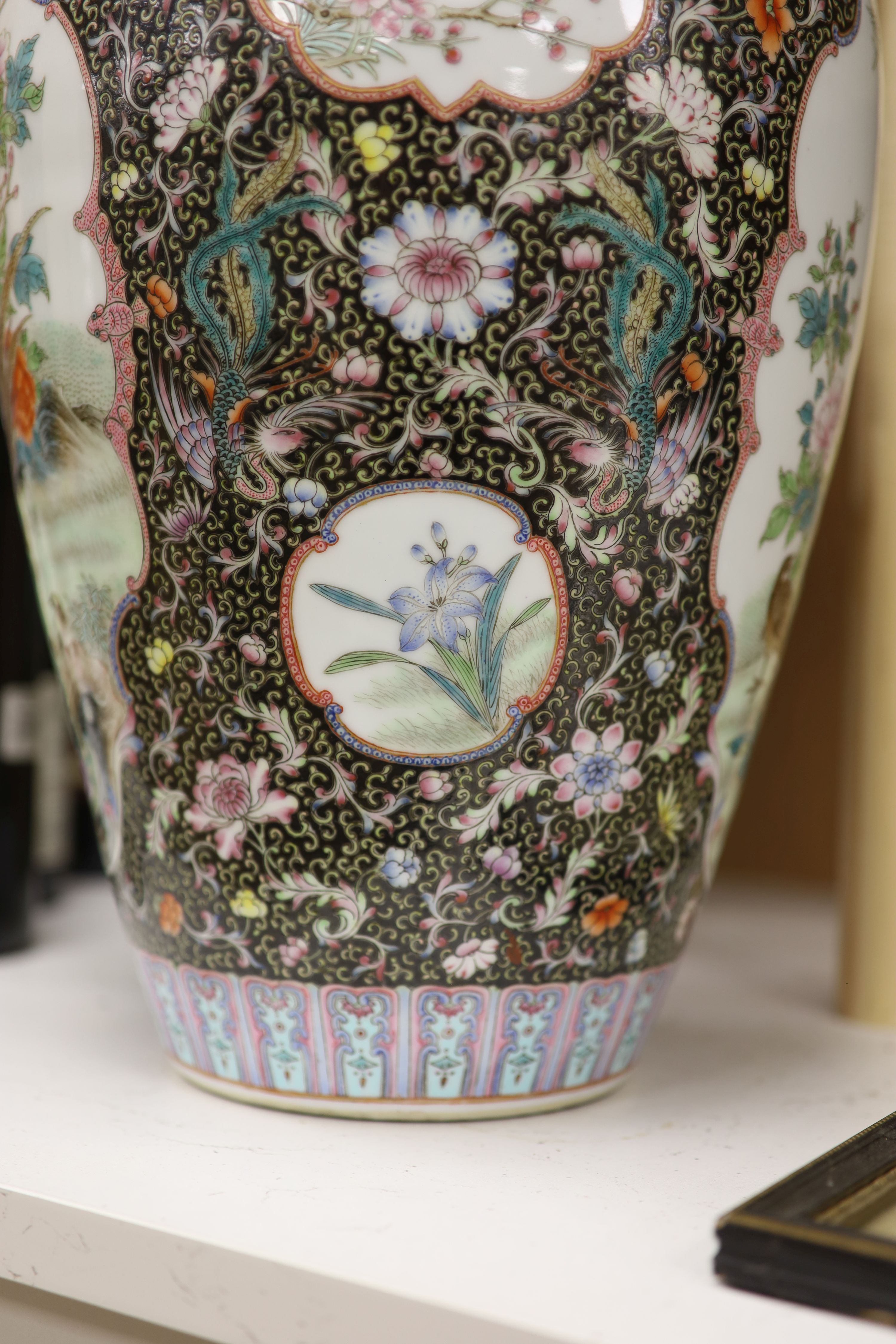 Two 20th century Chinese vases, one famille noire, height 50cm